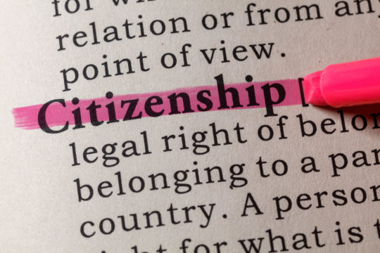 Close up of the word ‘Citizenship’ highlighted in dictionary