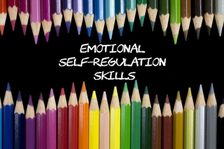 Colored pencils lined up around the edges with “emotional self-regulation skills” in the middle.