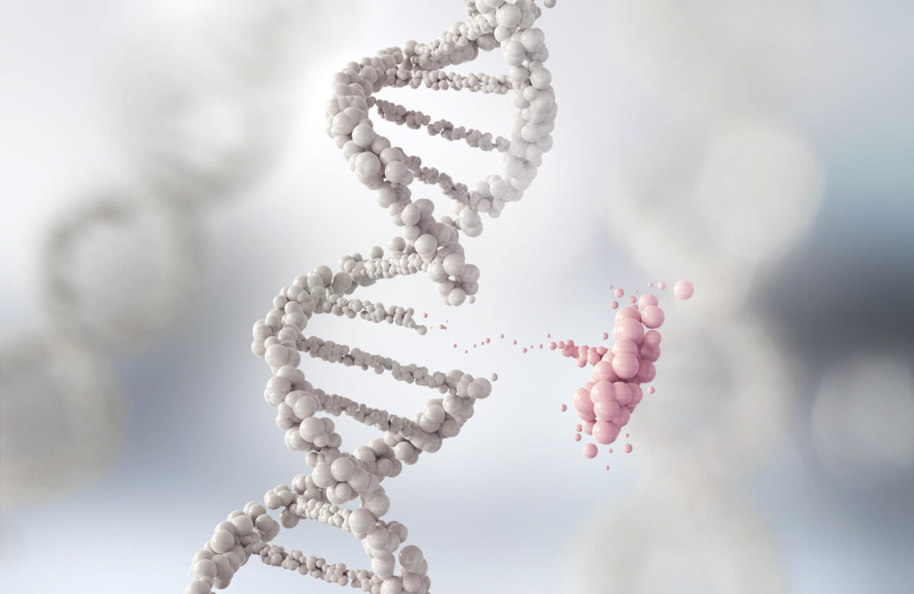 Photo of a DNA helix break causing genetic mutation
