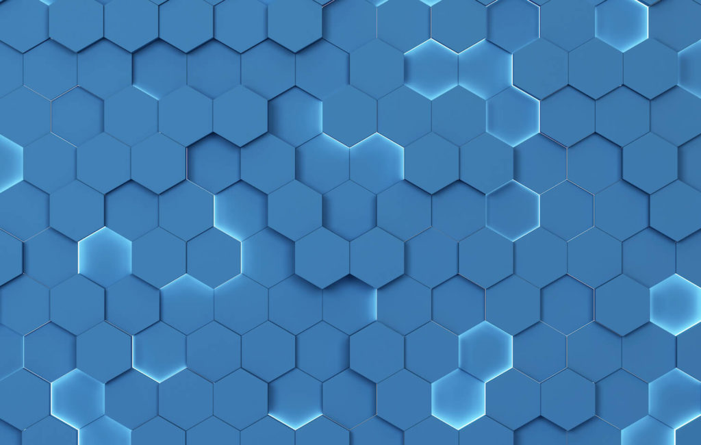 Blue hexagonal background.