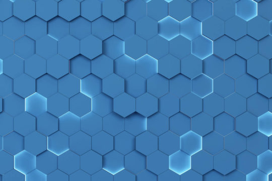 Blue hexagonal background.