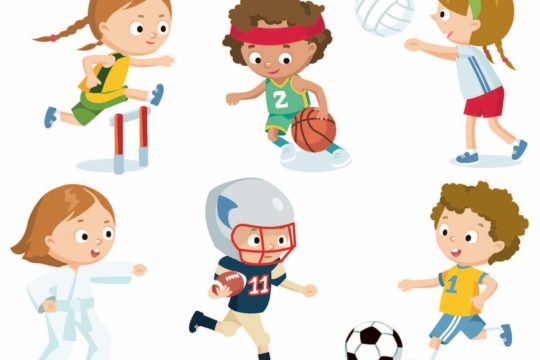 Cartoon children playing different sports