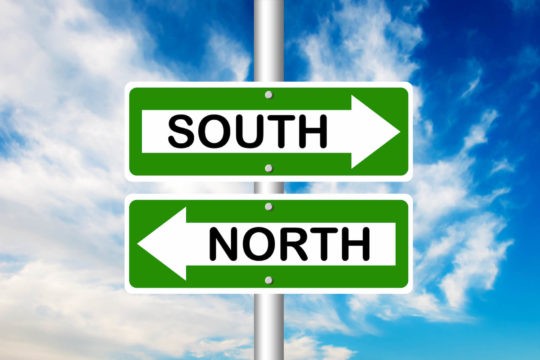 Road signs that read “South” and “North”