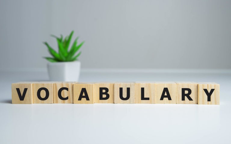 Vocabulary word on wooden blocks.