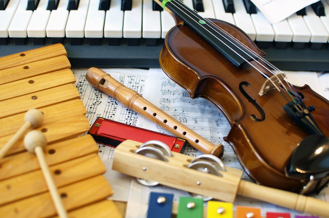 A group of various musical instruments